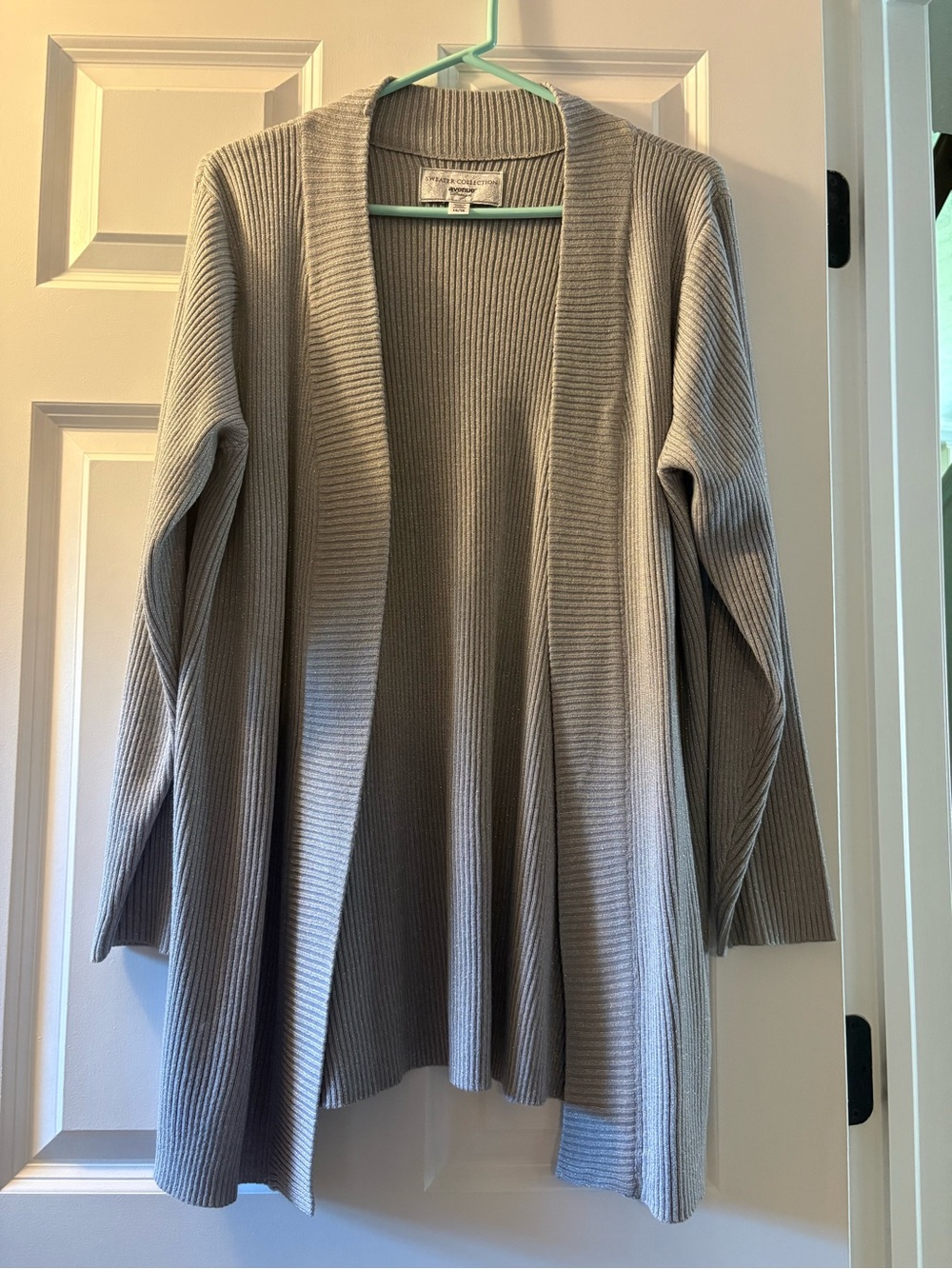 Avenue Gray Ribbed Open Cardigan